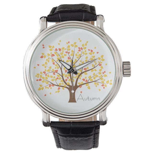 Herbstgoldbaum Vintager Lederstreifen Armbanduhr (Vorderseite)