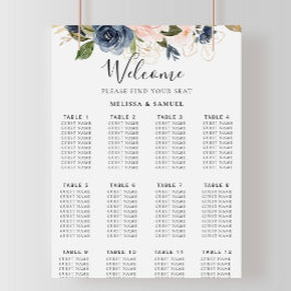 Herbstgoldblauer Rosa Blumenzettel Poster