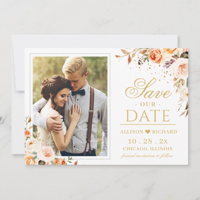 Herbstgoldene Bohemische Chic-Hochzeit Save The Date (Vorderseite)