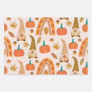Herbstgome mit Regenbogen und Herbstlauben Geschenkpapier Set