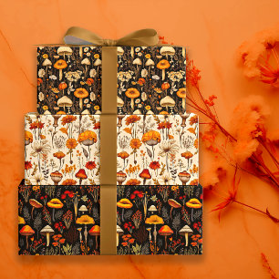 Herbstgotische Cotattecore-Pilze und Florals Geschenkpapier Set