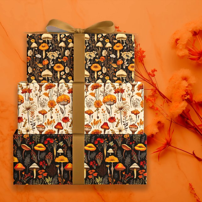 Herbstgotische Cotattecore-Pilze und Florals Geschenkpapier Set (Von Creator hochgeladen)