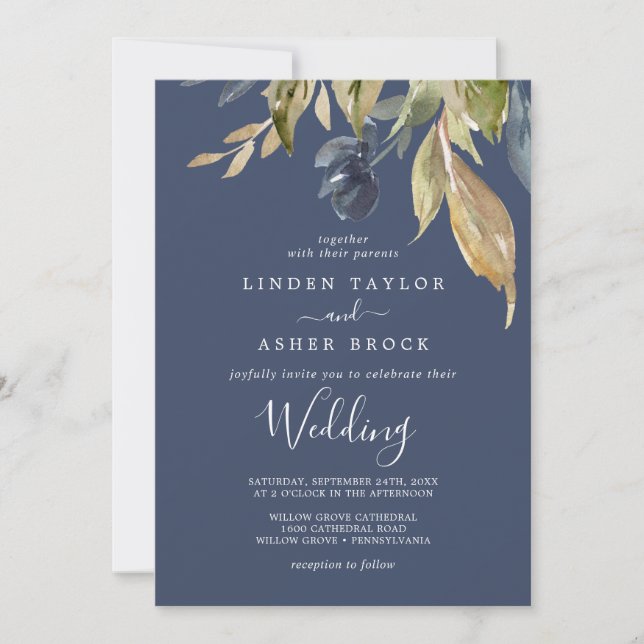 Herbstgrün | Hochzeit der Marine Einladung (Vorderseite)