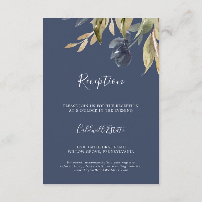 Herbstgrün Hochzeitsempfangskarte der Marine Begleitkarte (Vorderseite)