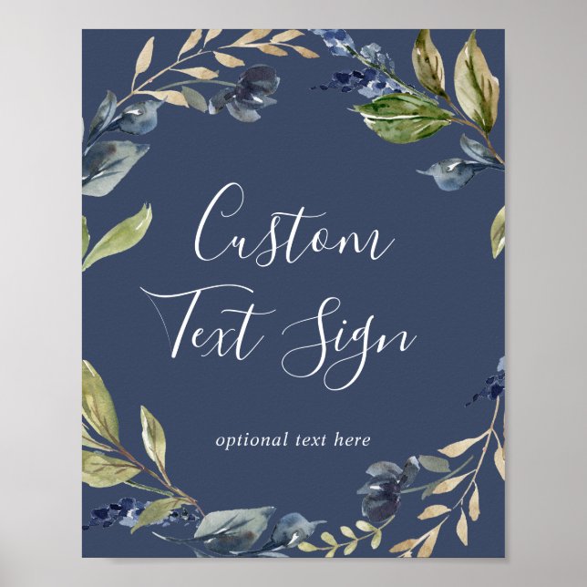 Herbstgrün | Navy Custom Text Sign Poster (Vorne)