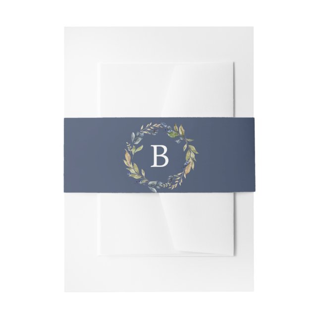 Herbstgrün | Navy Monogram Wedding Einladungsbanderole (Vorderseite Beispiel)