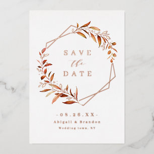 Herbstgrün Roségold Geometrisch Save the Date Folieneinladung