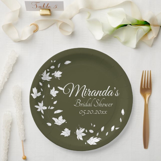 Herbstgrün-weißes Brautparty Pappteller (Hochzeit)