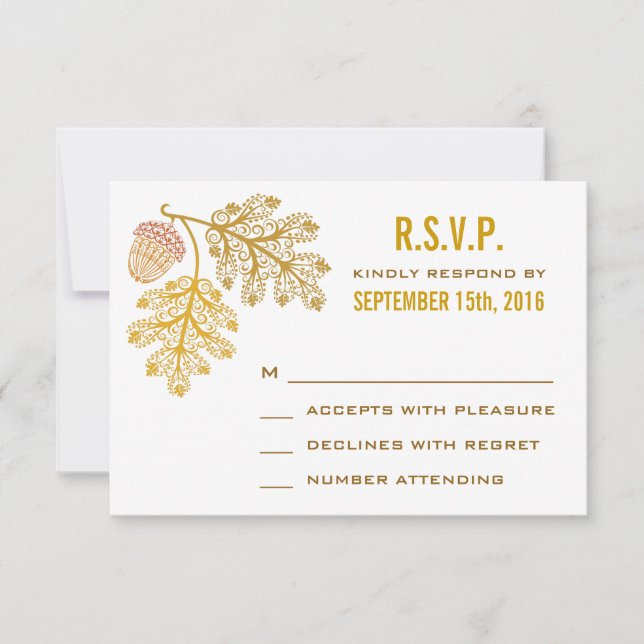 Herbstgutschriften und Eicheneichen-Blätter Hochze RSVP Karte (Vorderseite)
