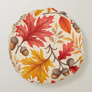 Herbstharmonie: Ein farbenfrohes Herbstmuster Rundes Kissen