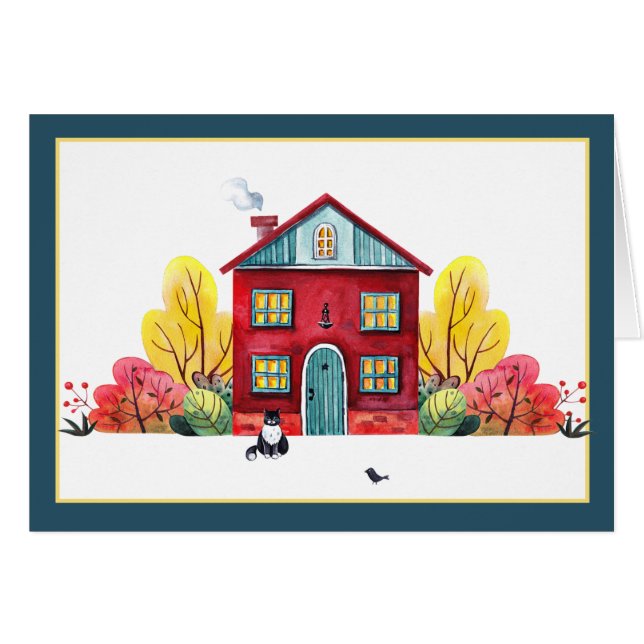 Herbsthaus und Katze (Vorderseite (Horizontal))