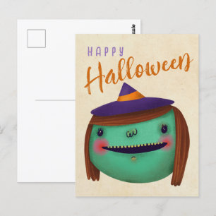 Herbsthexe Niedlicher Halloween-Erntedank Fall Postkarte