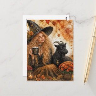 Herbsthexe und Ziege Postkarte