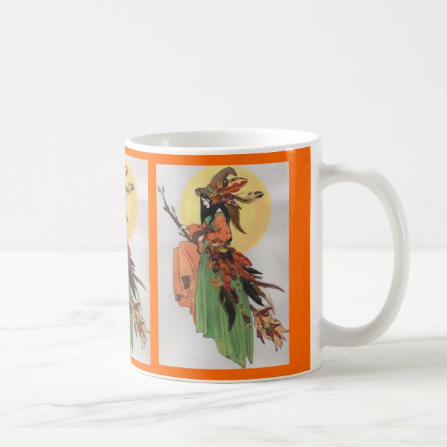 Herbsthexecollage mit Federn Kaffeetasse (Rechts)
