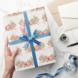 Herbsthirschgeweihe mit rosa Rosen Geschenkpapier