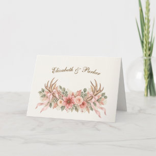 Herbsthirschgeweihe mit rosa Rosen Karte