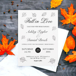 Herbsthochzeit in der Liebe Schwarz-Weiß-Blätter Einladung