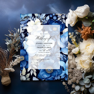 Herbsthochzeit in Navy Blue, Silver und White Flor Einladung