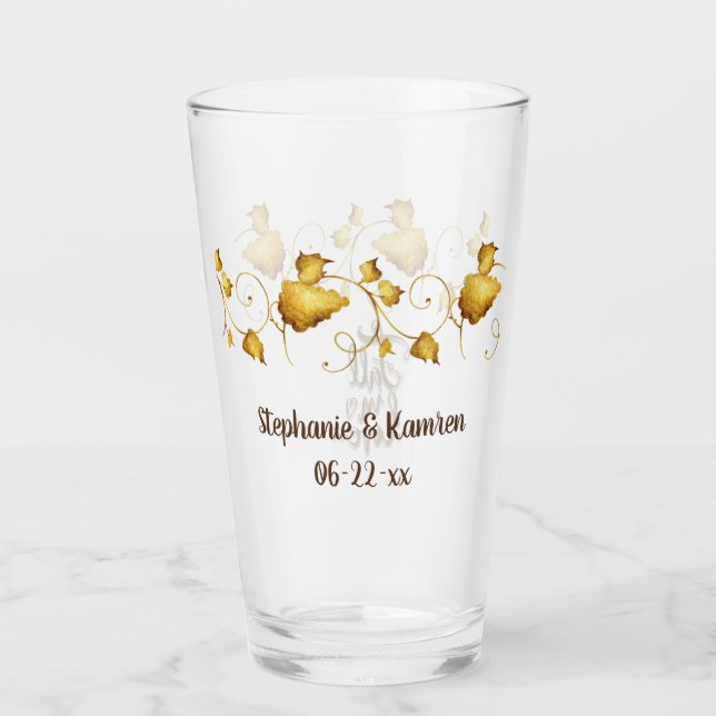 Herbsthochzeit mit Namen und Datum in der Liebe Glas (Rückseite)