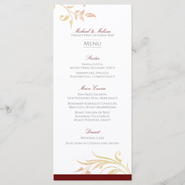 Herbsthochzeit Swirl Menükarte (Vorderseite)