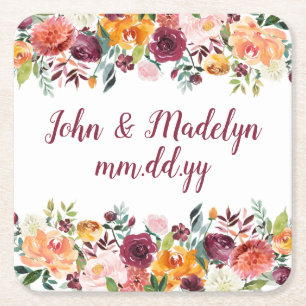 Herbsthochzeitung Rezeption Wasserfarbe Personalis Rechteckiger Pappuntersetzer
