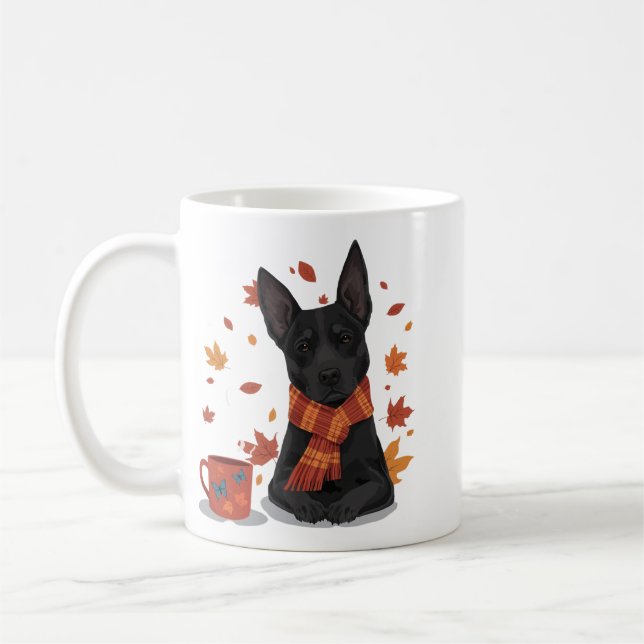 Herbsthund mit Schal Kaffeetasse (Links)