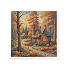 Herbstkabine umgeben von Pumpkins