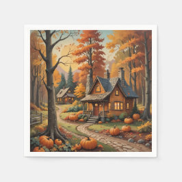 Herbstkabine umgeben von Pumpkins Serviette