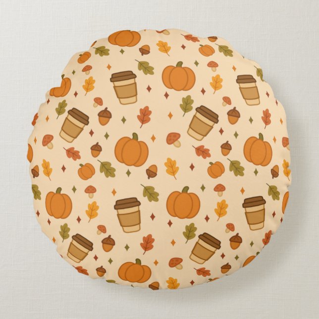 Herbstkaffee Rundes Kissen (Vorderseite)