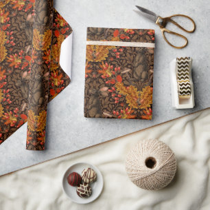 Herbstkaninchen auf braun geschenkpapier