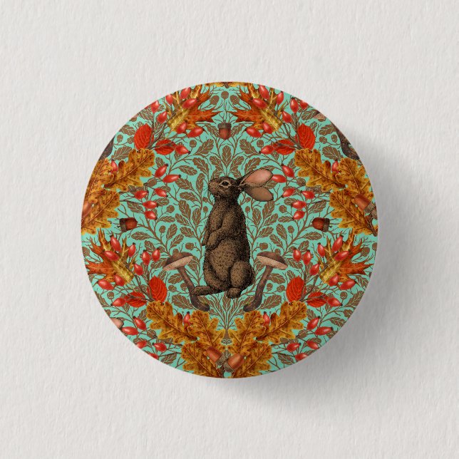 Herbstkaninchen auf hellgrün button (Vorderseite)
