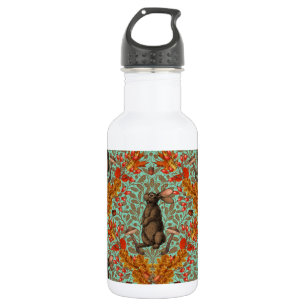 Herbstkaninchen auf hellgrün edelstahlflasche