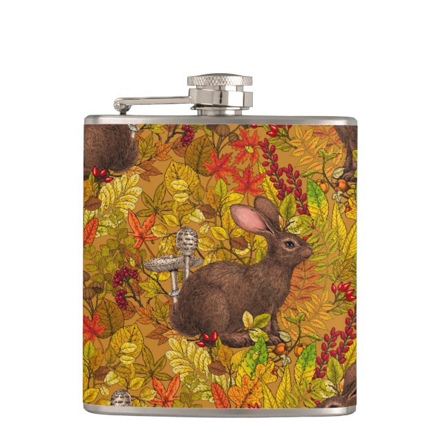 Herbstkaninchen auf Ocker Flachmann (Vorderseite)