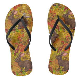 Herbstkaninchen auf Ocker Flip Flops