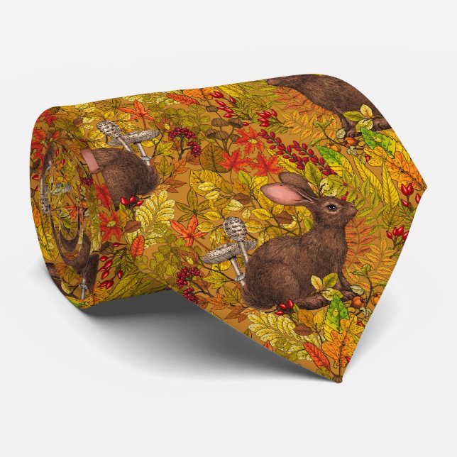Herbstkaninchen auf Ocker Krawatte (Gerollt)