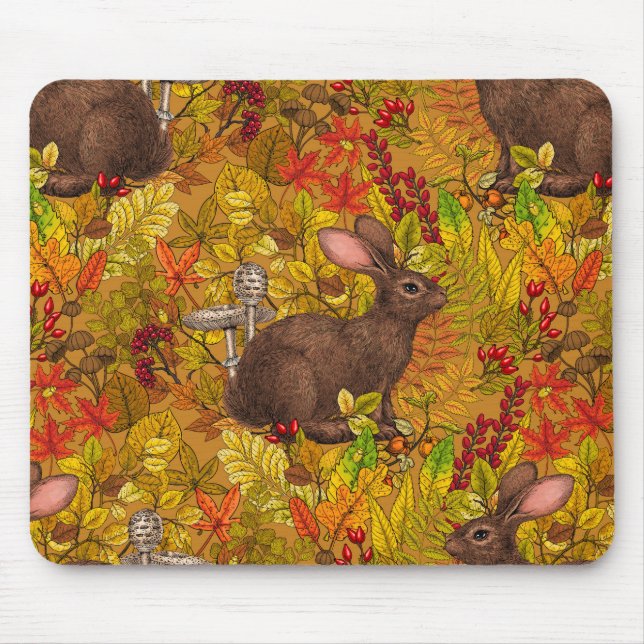 Herbstkaninchen auf Ocker Mousepad (Vorne)