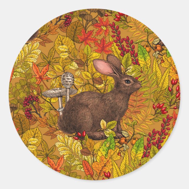Herbstkaninchen auf Ocker Runder Aufkleber (Vorderseite)
