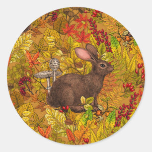 Herbstkaninchen auf Ocker Runder Aufkleber