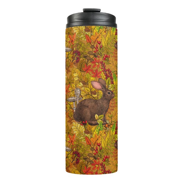 Herbstkaninchen auf Ocker Thermosbecher (Vorderseite)