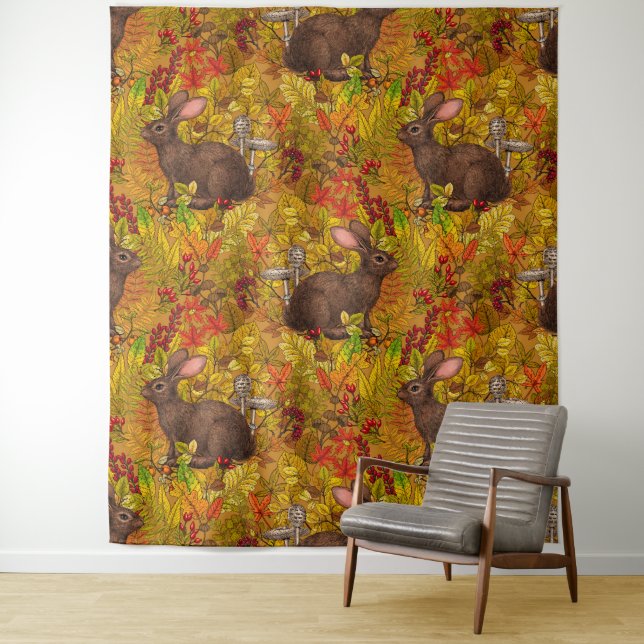 Herbstkaninchen auf Ocker Wandteppich (Beispiel)
