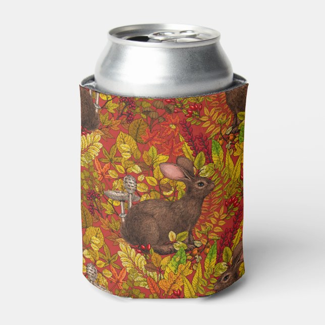 Herbstkaninchen auf rot dosenkühler (Kanne Vorderseite)