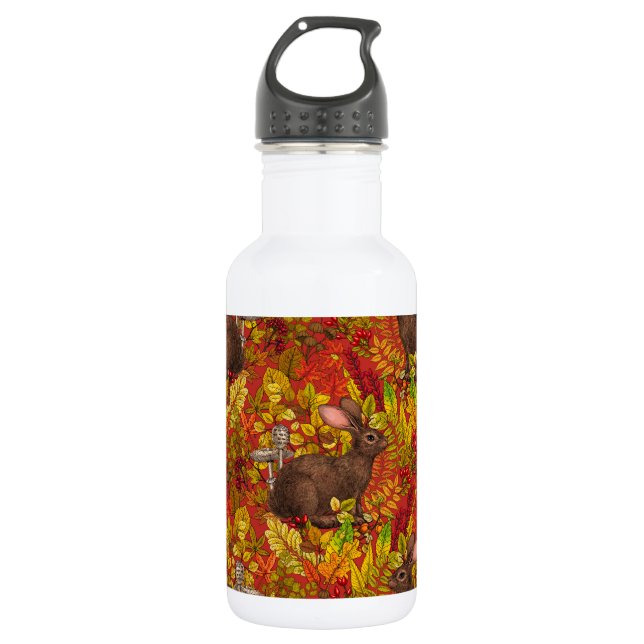 Herbstkaninchen auf rot edelstahlflasche (Vorderseite)