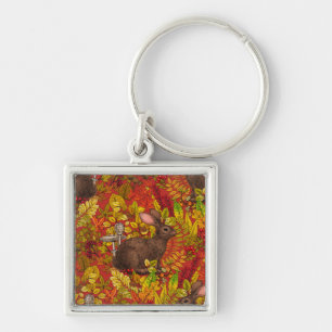 Herbstkaninchen auf rot schlüsselanhänger