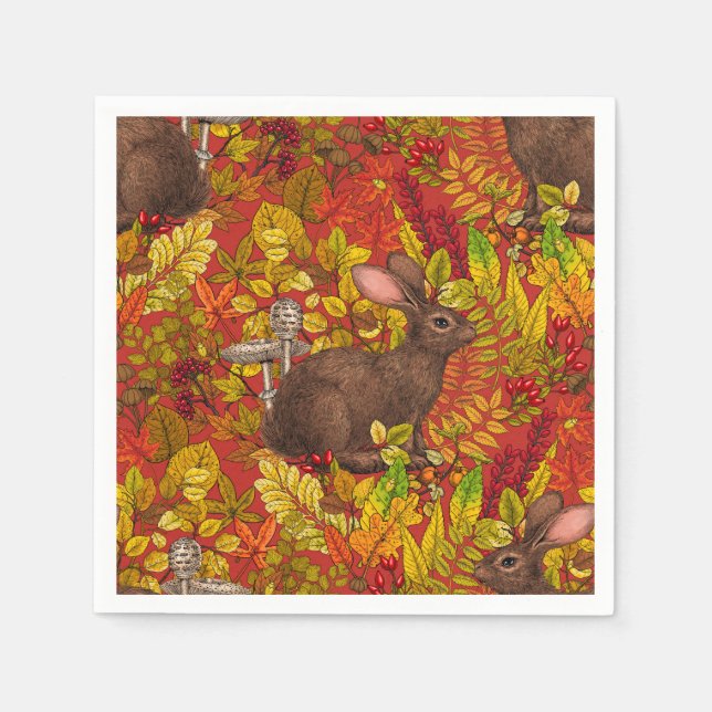 Herbstkaninchen auf rot serviette (Vorderseite)
