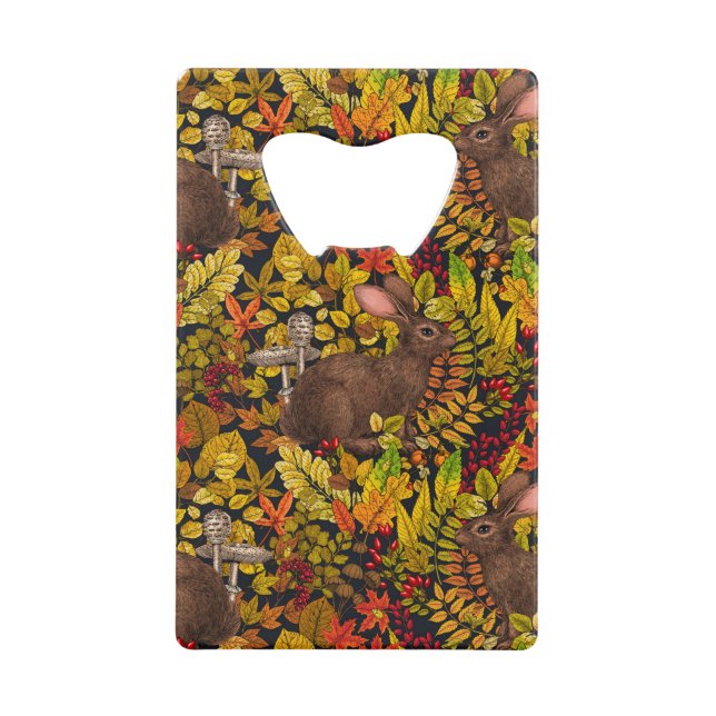 Herbstkaninchen auf schwarz geldbeutel flaschenöffner (Vorderseite)