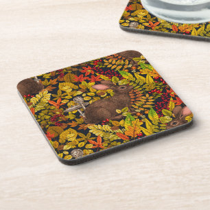 Herbstkaninchen auf schwarz getränkeuntersetzer