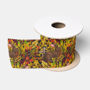 Herbstkaninchen auf schwarz satinband