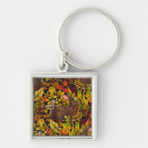 Herbstkaninchen auf schwarz schlüsselanhänger