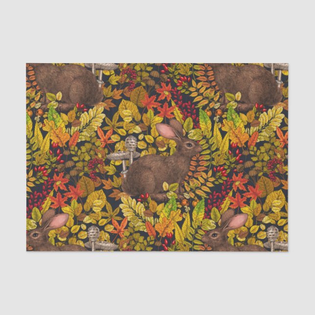 Herbstkaninchen auf schwarz seidenpapier (Vorderseite)