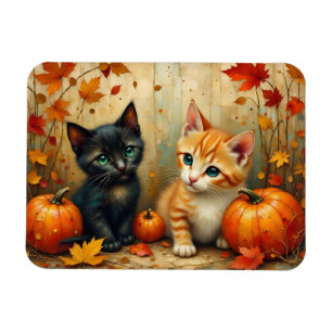 Herbstkätzchen Kürbisse und Laub Magnet